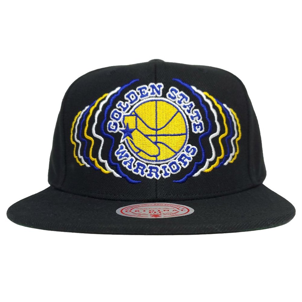 Golden State Warriors Mitchell & Ness Snapback Hat Echo Vibes Logo Black Cap NWT